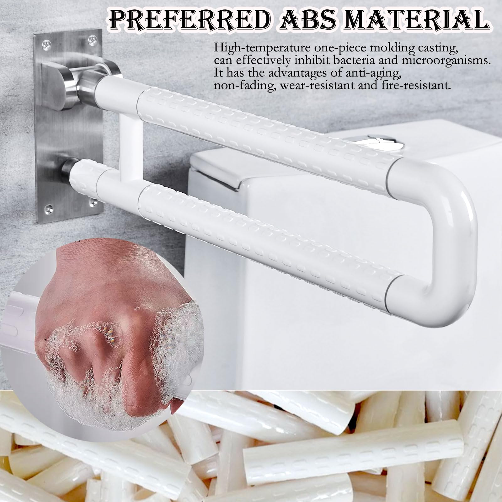 Maniglia per WC da 68 cm, in acciaio inox, con barra in ABS, a forma di U e montaggio a parete, sicura per anziani, anziani, disabili, pazienti feriti (bianco)