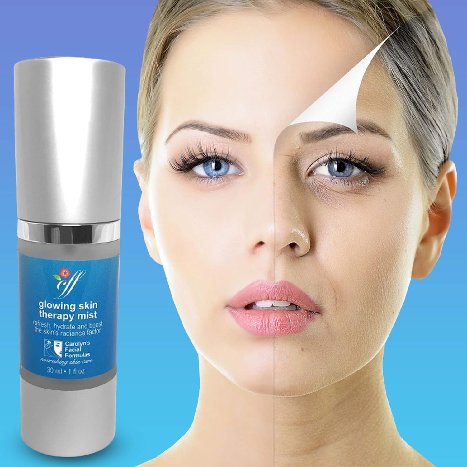 Carolyn's Facial Formulas Glowing Skin Therapy Mist with Refill 120 ml – 4 fl oz | Spray Mist Moisturizer | Made In USA | Glow to All Skin Types (30 ml – 1 fl oz )