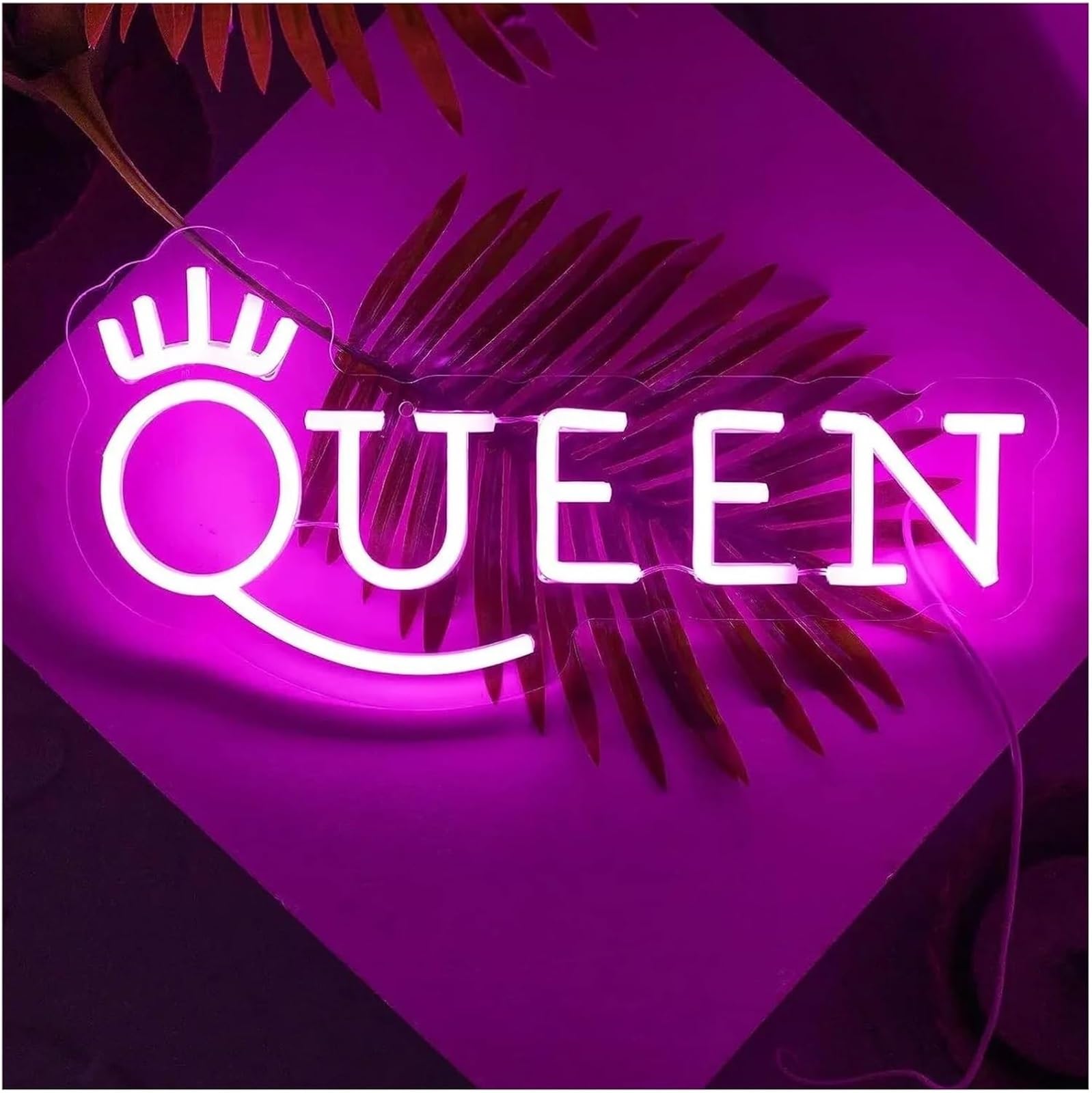 Insegna al neon con scritta "per Crown per Queen", decorazione da parete, luce LED per rosa per feste di compleanno e matrimoni, 40×19,5 cm