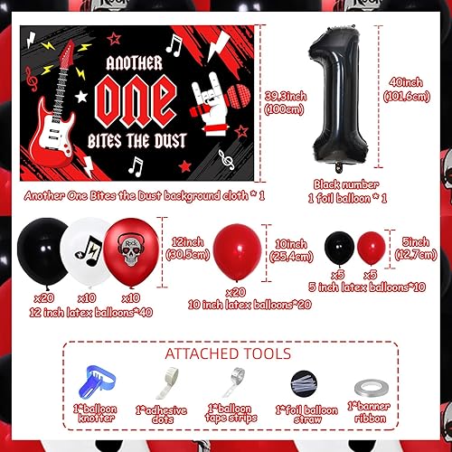 Miniatura 2 de 77 piezas de decoración de primer cumpleaños con kit de arco de globos rojos y negros, pancarta de fondo y globo de primer seguimiento para temática