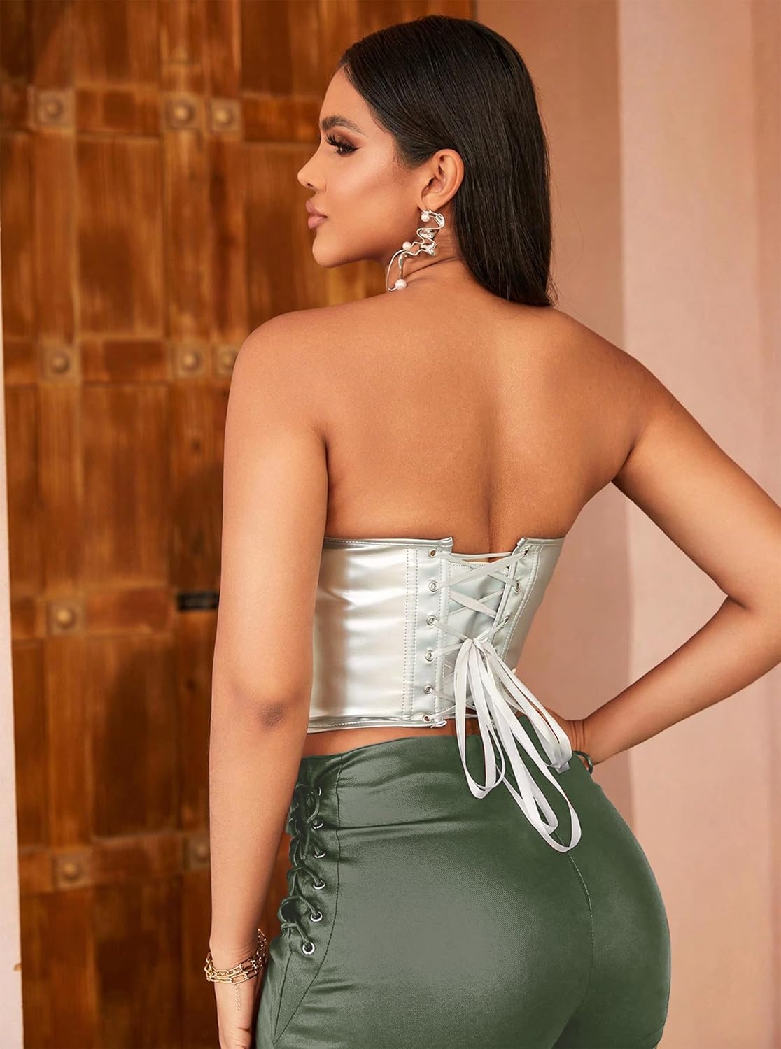 Leather Shorts for Women High Waisted Lace Up Side Stretchy Sexy Mini Booty Short Y2K Rave Club Party Concert Winter - Image 9