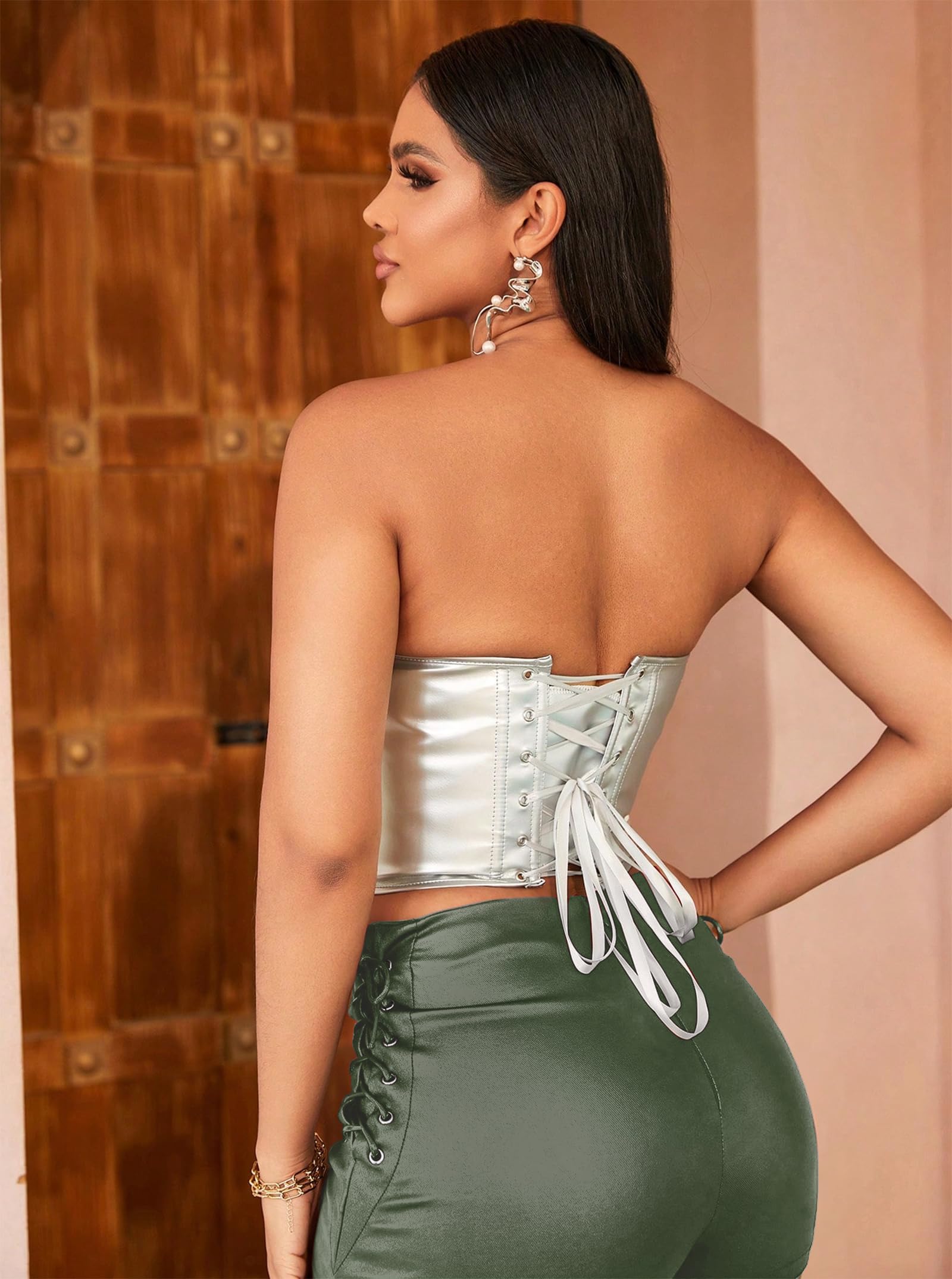 Benfoly Leather Shorts for Women High Waisted Lace Up Side Stretchy Sexy Mini Booty Short Y2K Rave Club Party Concert Winter