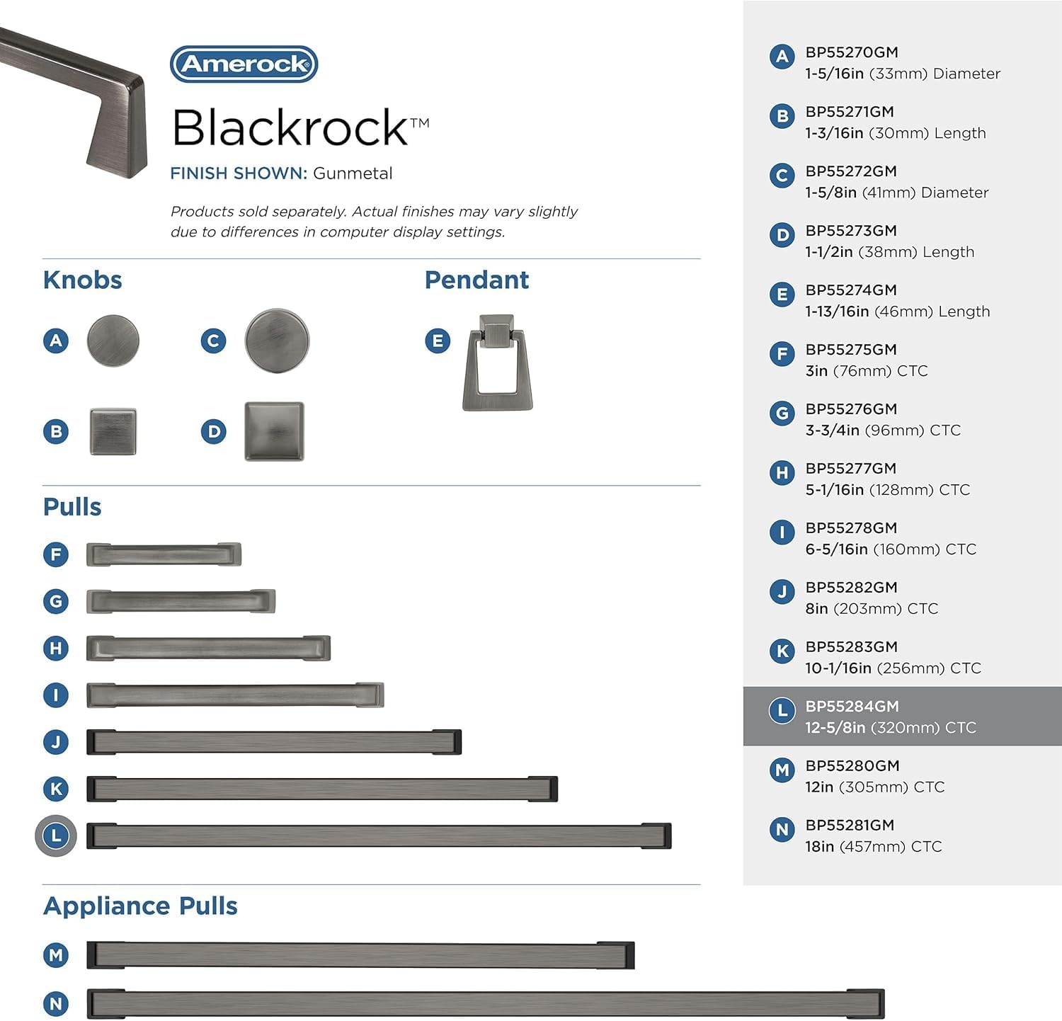 Amerock BP55284GM | Gunmetal Cabinet Pull | 12-5/8 in (320 mm) Center-to-Center Cabinet Handle | Blackrock | Drawer Pull | Kitchen Cabinet Handle | Furniture Hardware