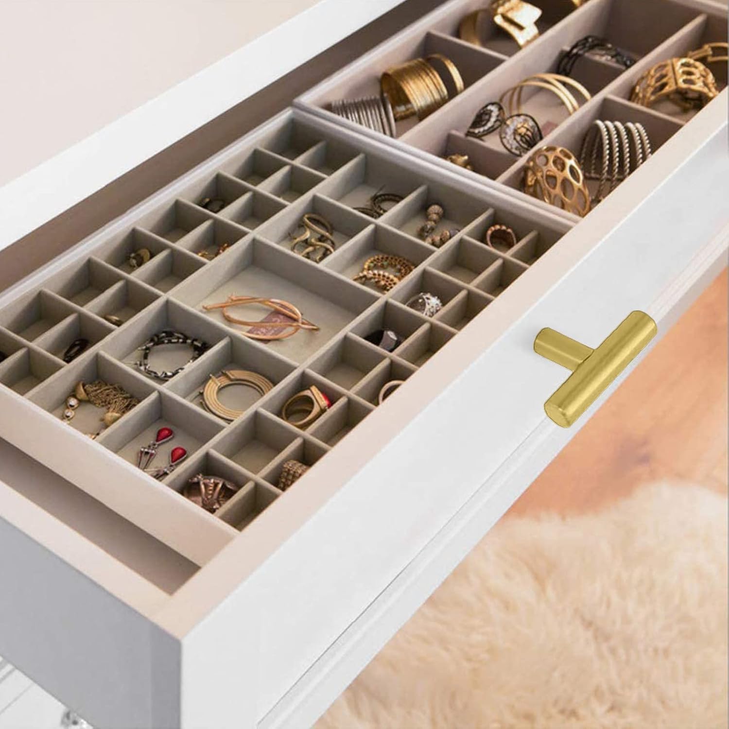 10pcs T Shaped Handle, Set of Gold Single Hole Cabinet Handles for Drawers, Cabinets, Shoe Cabinets, Cabinets, Cabinets, Bedside Cabinets etc 5cm (Gold)