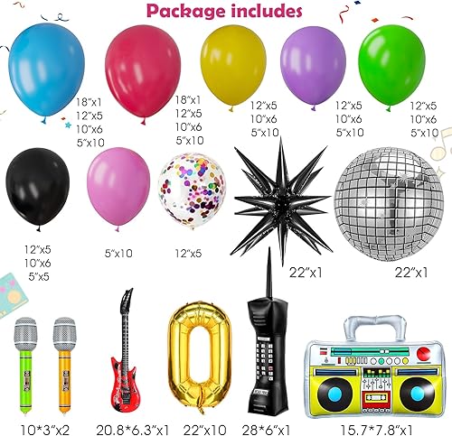 Miniatura 3 de Kit de arco de globos de los años 80 y 90 162 decoraciones de fiesta con globo de papel de aluminio de estrella, caja de pluma, cadena de bola de