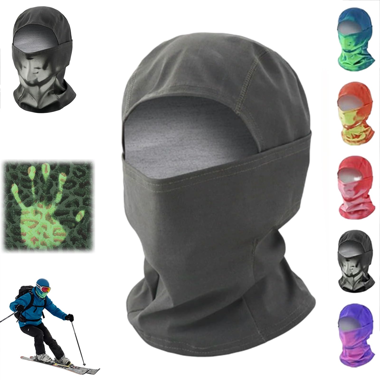 Unisex Heat Reactive Balaclava Temperature Sensitive Color Changing Ski Mask Thermal Winter Full Head Wrap for Skiing Hiking
