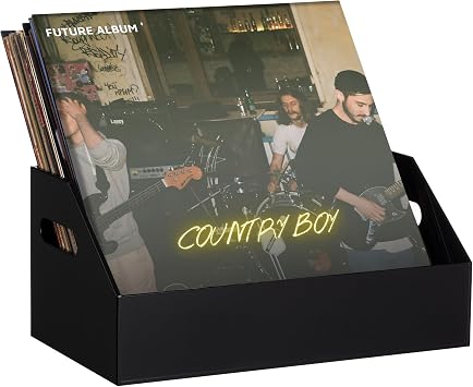 eletecpro Acrylic Vinyl Record Storage, Desktop LP Record Holder, Black | No Assembly, Fits 7/10/12 Album, Large Capacity, Portable Handles, Anti-slip, Modern Office Organizer, Multi-functional