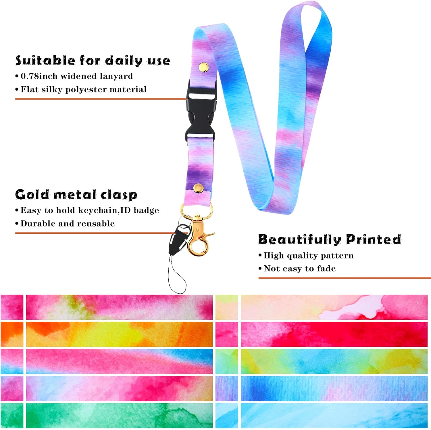 Outus 10 Pcs Tie Dye Breakaway Lanyards, Adjustable Neck Strap for ID Card image 2