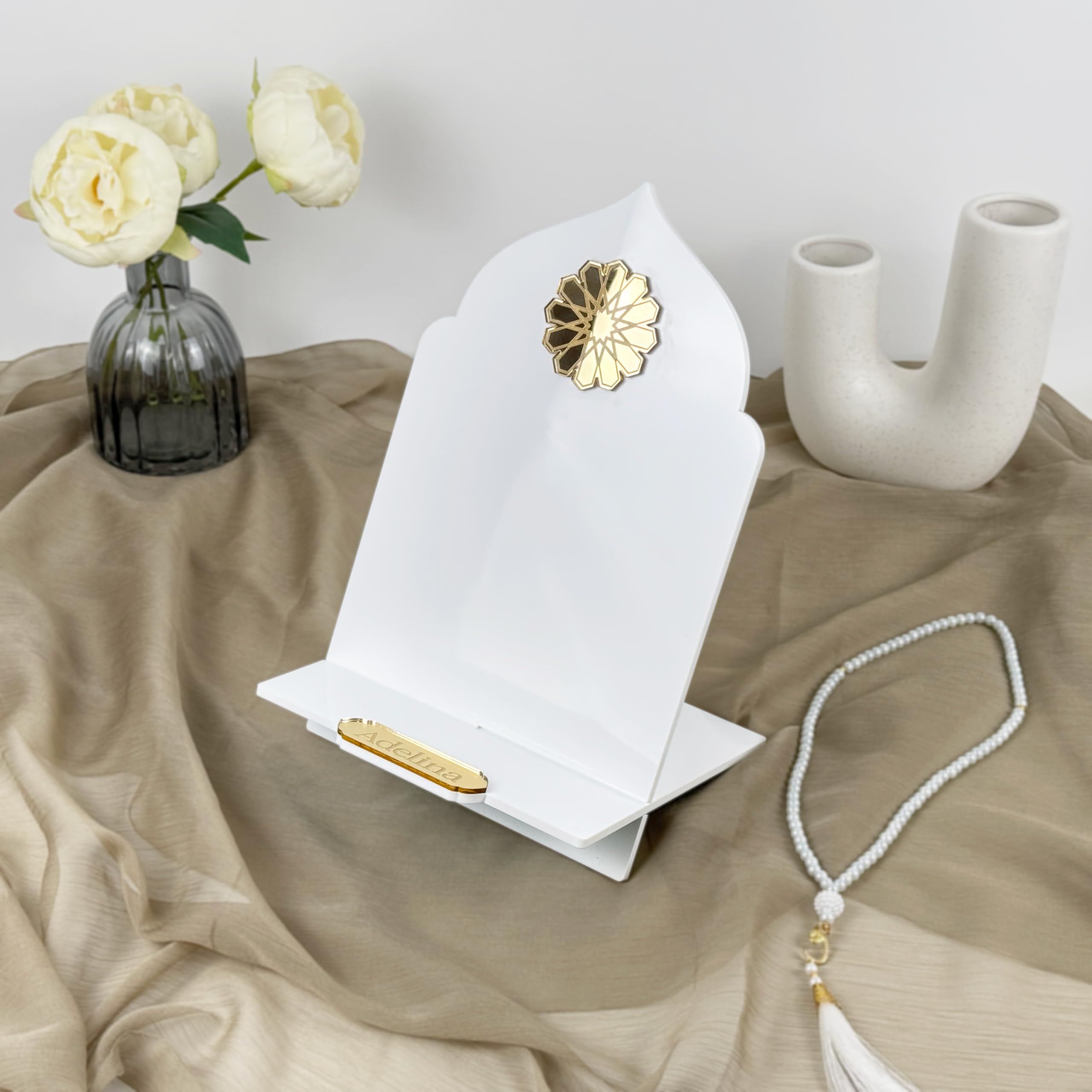 Support pour coran - Table de lecture verticale - Cadeau islamique unique et personnalisé (blanc)