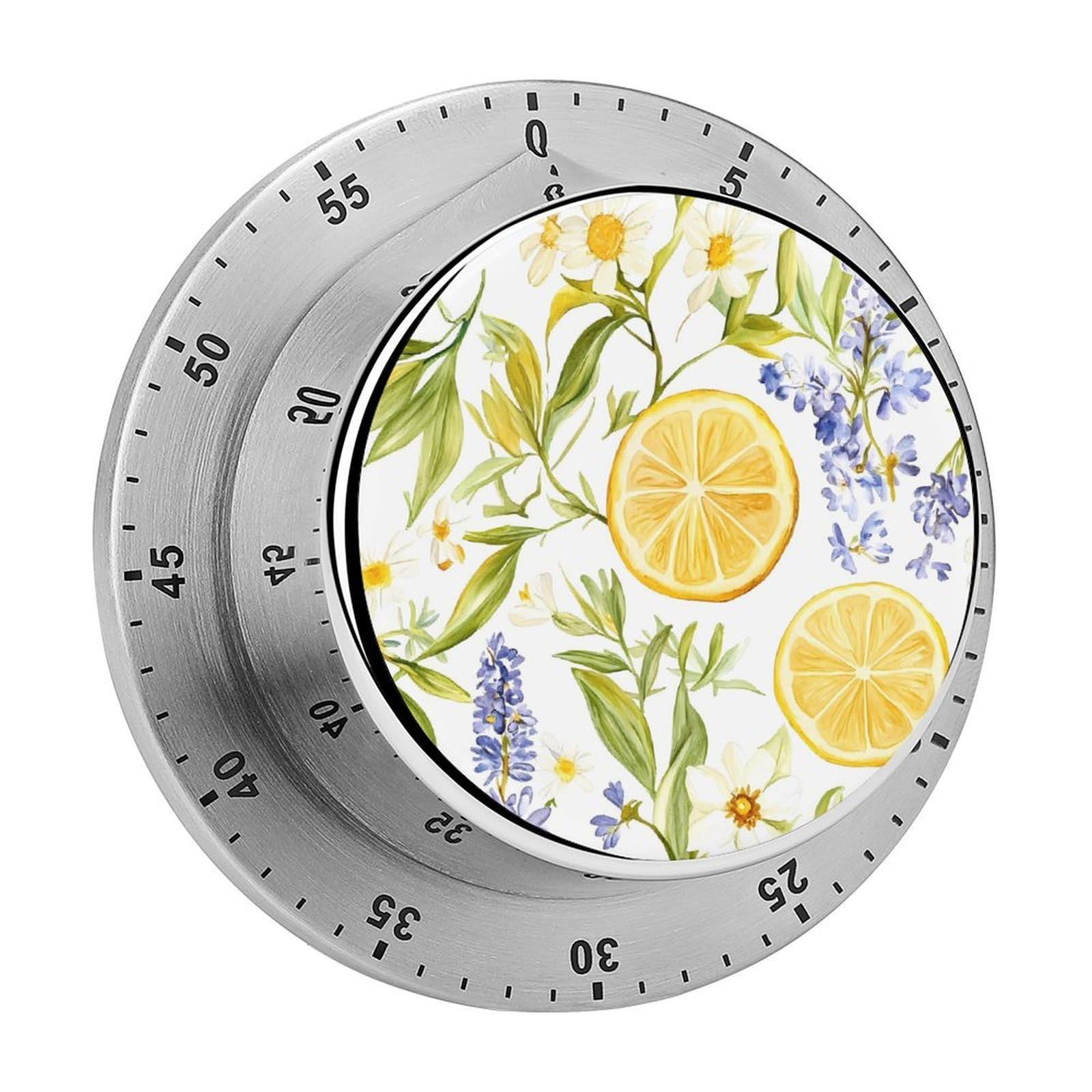 Lemons and Wildflowers Mechanical Timer with Alarm for Kitchen Cooking Productivity Stainless Steel Timers