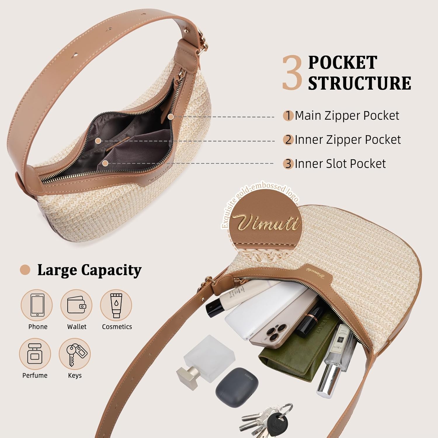 Crescent Shoulder Bag for Women, Small Vegan Leather Crossbody Purse Hobo Handbag with Adjustable Strap for Travel - Image 5