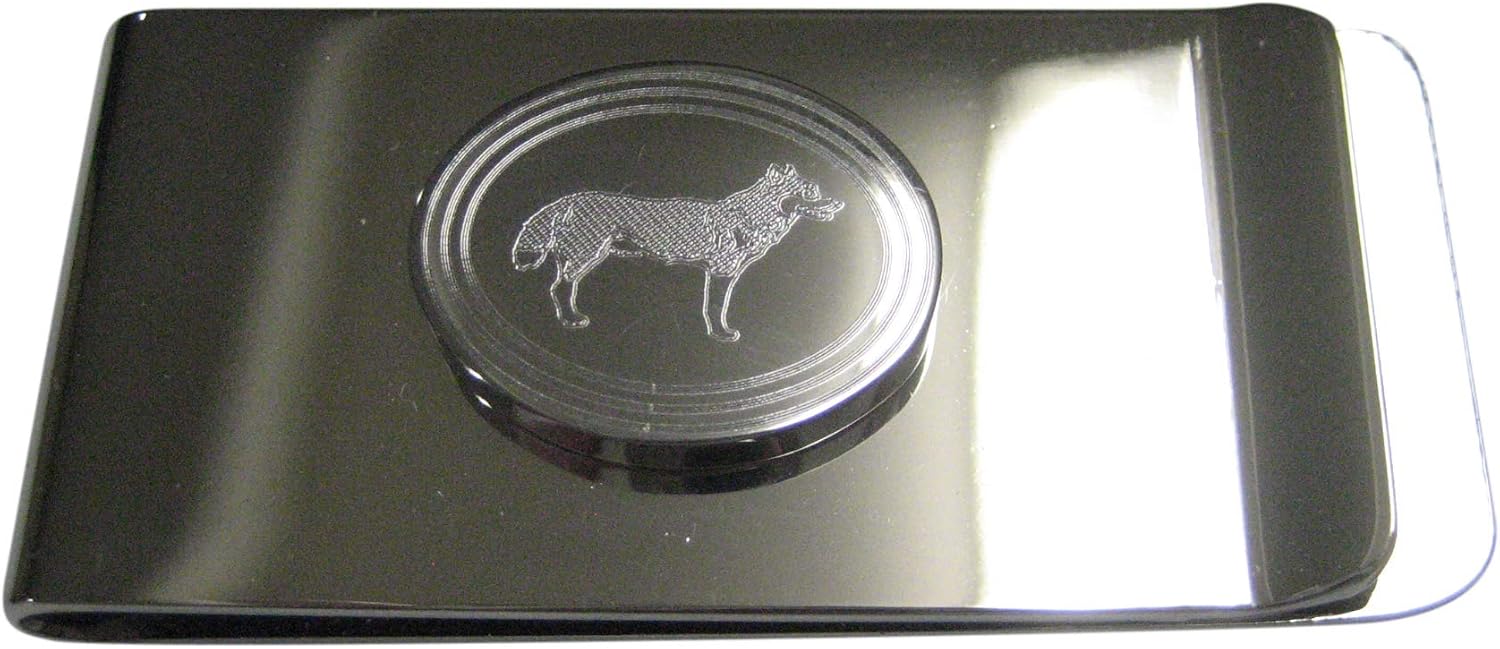Kiola Designs Silver Toned Etched Sleek Oval Full Dog Money Clip