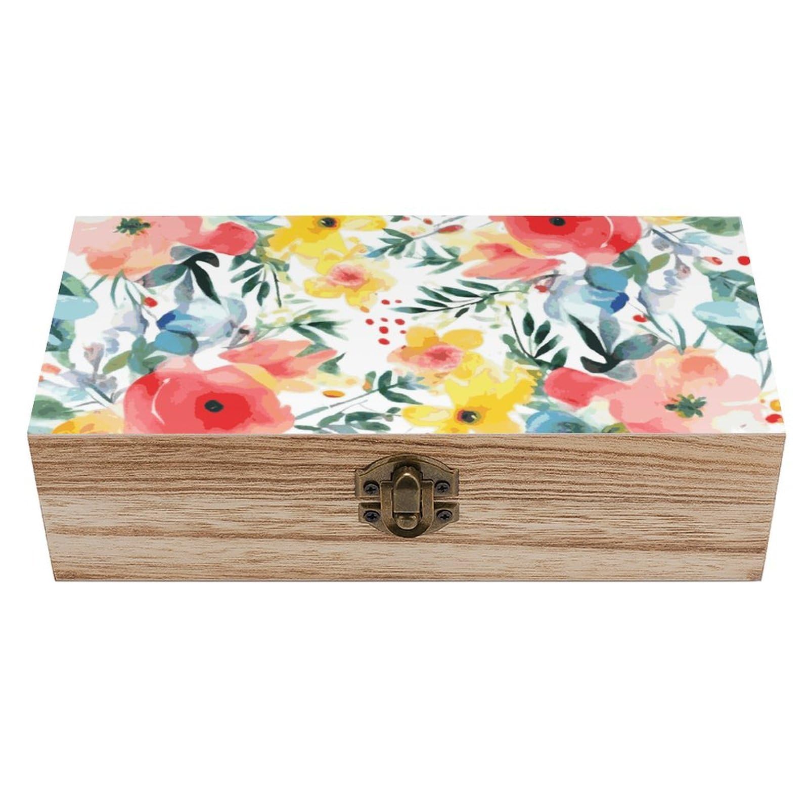 Bright Floral Watercolor Wooden Storage Box Exquisite Durable Wood Gift Case Sturdy Vintage Jewelry Wooden Chest for Art Hobbies Storage Keepsake Gift