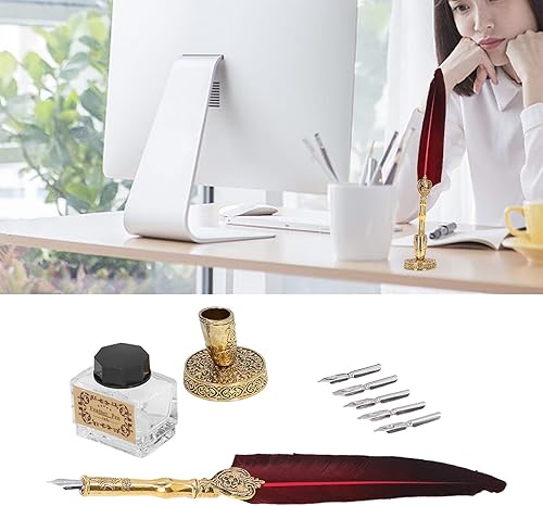 Miniatura 7 de TOPINCN Pluma de plumas de firma para regalo, caja de regalo, juego de bolígrafos de plumas, bolígrafo de inmersión, soporte para bolígrafo de