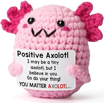 Gifts for Teen Girls, Handmade Positive Crochet Axolotl, for Women Coworker, Emotional Support Plush Birthday Gift for Teen Girls