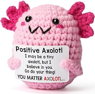 Valentines Gifts for Teen Girls, Positive Mini Handmade Crochet Axolotl, Galentines Gifts for Women Coworker, Emotional Support Plush Birthday Gift for Teen Girls