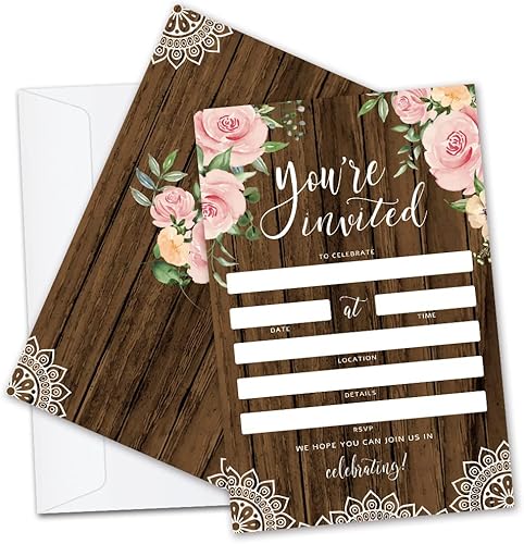 25 invitaciones de recepción de boda, tarjetas de invitaciones de relleno de despedida de soltera, invitaciones de compromiso con sobres, hermosos y