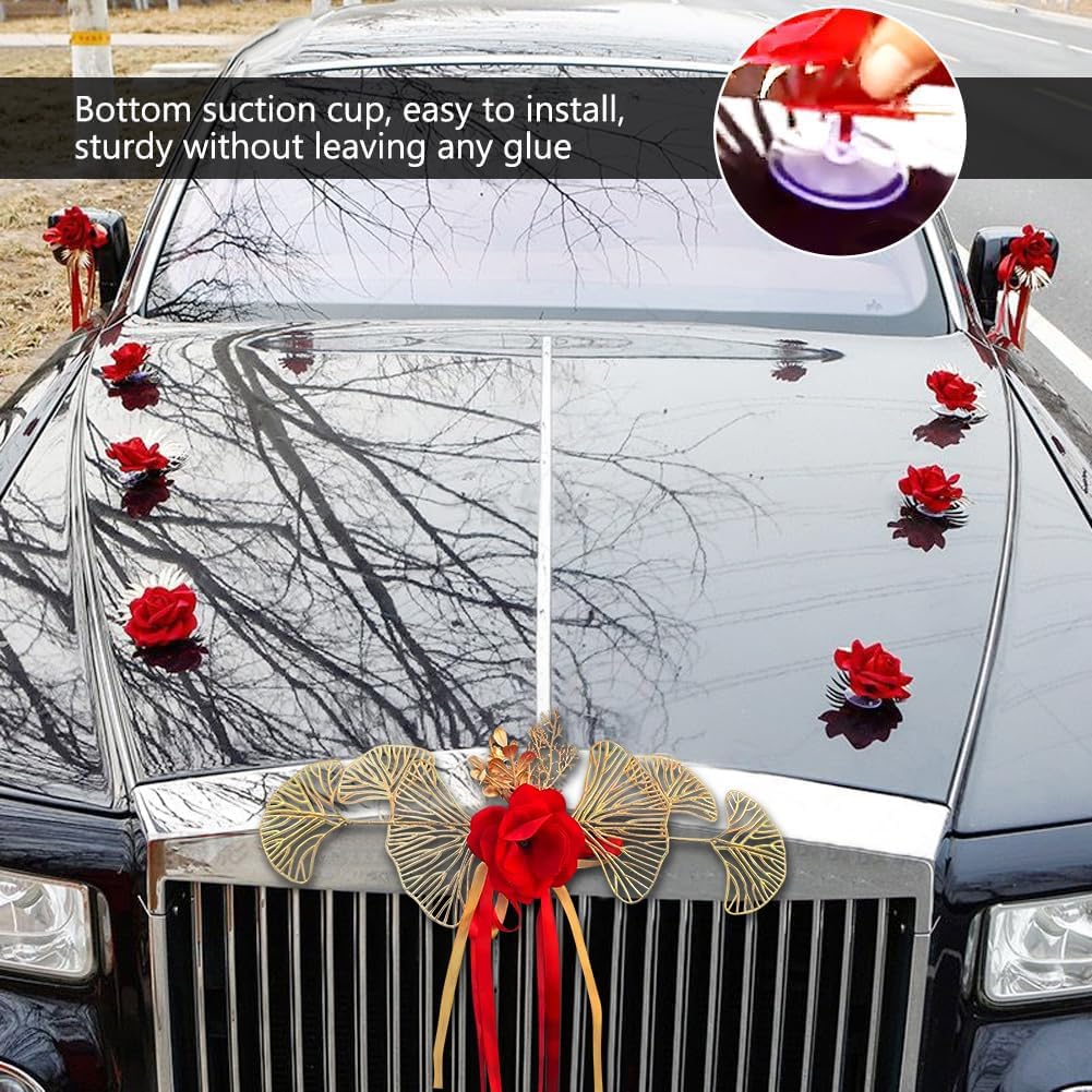 13Pcs Car Decorations Set with Suction Cups - Wedding Party Flower Kit - Artificial Rose Flowers for Car Decor