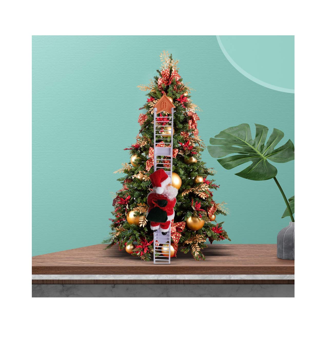TIANXIN Christmas Decoration Santa Claus Electric Climbing Hanging, Electric climbing ladder Santa Claus flannel holiday doll toy, Xmas Ornament Toys,