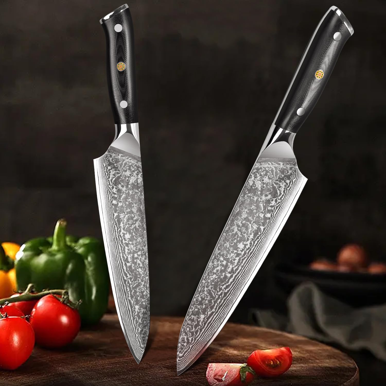 Home Safety Cuchillo de chef de damasco, Japones profesional de Acero Damasco de 67 Capas, de 20cm, Mango de Material G10