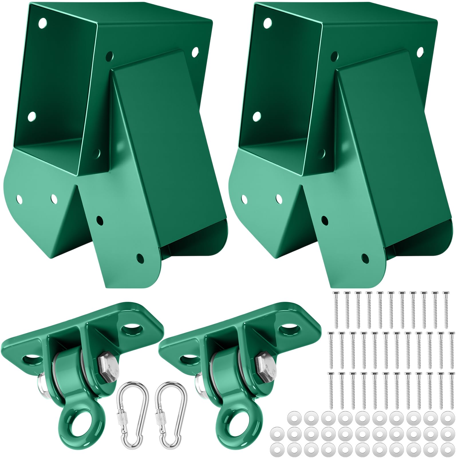 MorningRo Heavy Duty A Frame Swing Set Bracket Kit Include 2 Brackets & 2 Swing Hangers with Mounting Parts Fits 4x4 Legs & 4x6 Beam Green Steel Swingset Hardware for Outdoor Backyard Playground