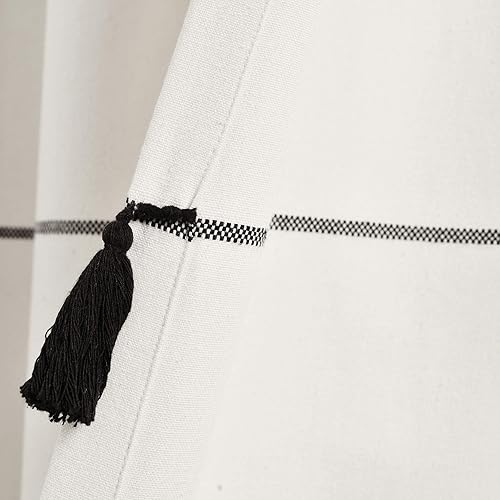 Miniatura 5 de Lush Decor - Paneles de cortina de ventana tejidos con borlas, estilo rústico bohemia a rayas, teñidos con hilo, mezcla de algodón, 42" de ancho x