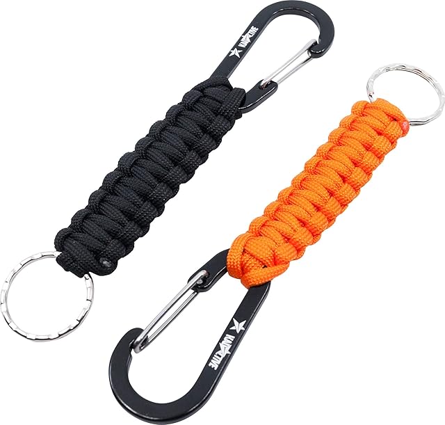 KADACTIVE Paracord Keyrings with Carabiner Keyring Clip - 2 Pack keyrings for Backpack, Survival, Camping - Paracord Key Chain Key Holder - Key Lanyard for Men - car Keyring