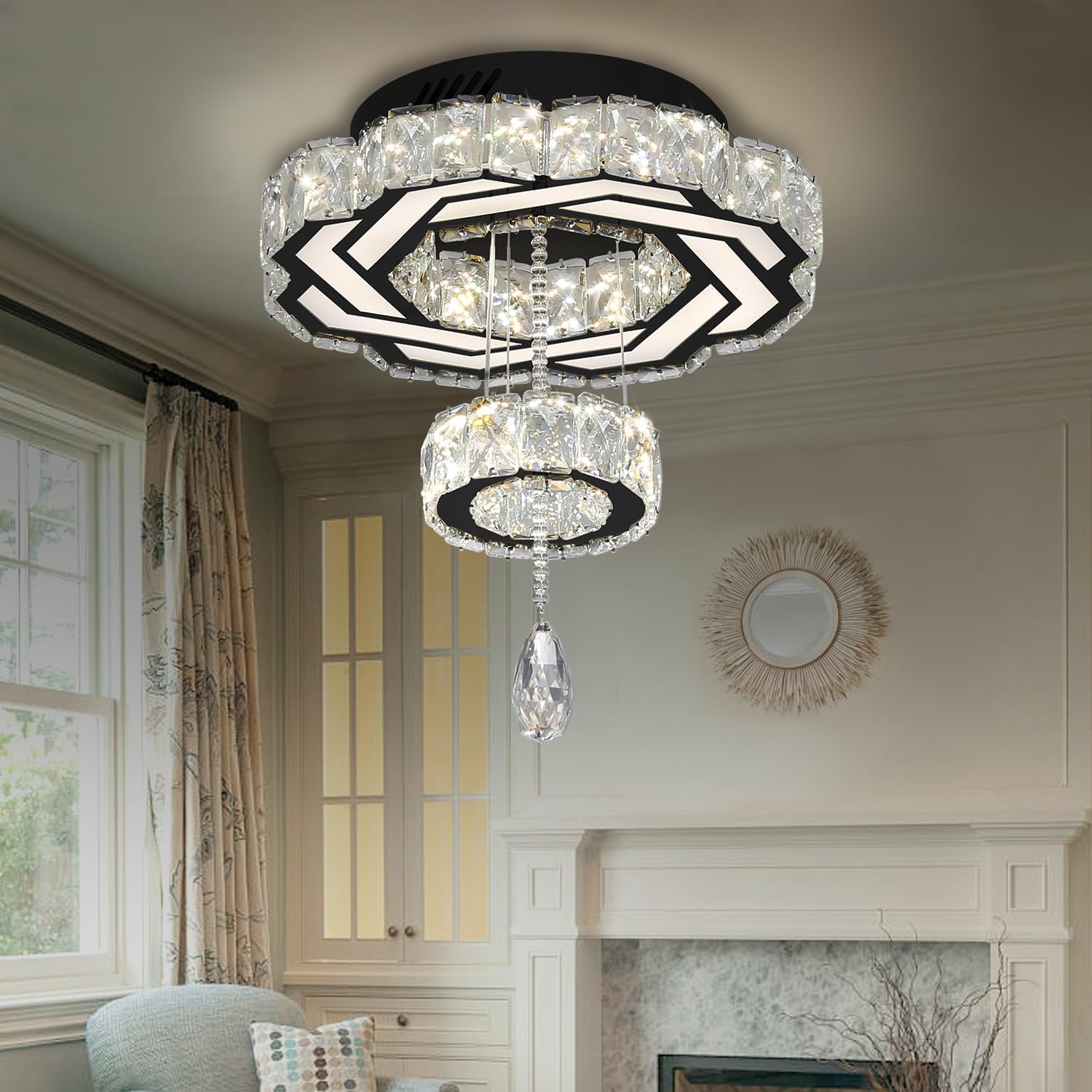 Flashing God 15" Black Mini Crystal Ceiling Lamp Crystal Chandelier for