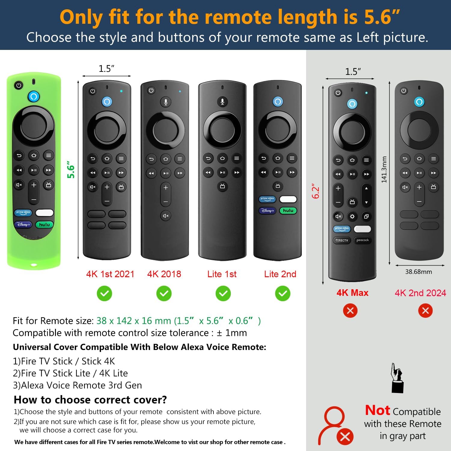Pinowu Remote Cover (2pcs) Compatible with Fire TV Stick 4K 1st Gen (2021) / Lite/Alexa Voice Remote 3rd Gen with Lanyard (Red and Blue，Both NOT Glow)(NOT for 4K 2nd 2024) image 2