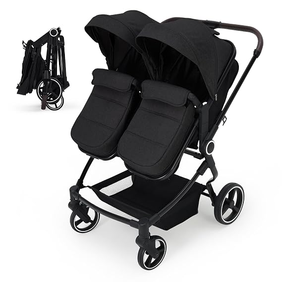 Double Stroller for Twins, One-Click Quick Fold Lightweight Newborn and Toddler Stroller with 5-Point Safety Harness, Adjustable Seat & Reversible Seat Modes for Infant Toddler