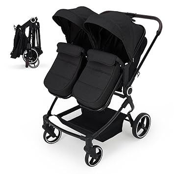 Double Stroller for Twins, One-Click Quick Fold Lightweight Newborn and Toddler Stroller with 5-Point Safety Harness, Adjustable Seat & Reversible Seat Modes for Infant Toddler