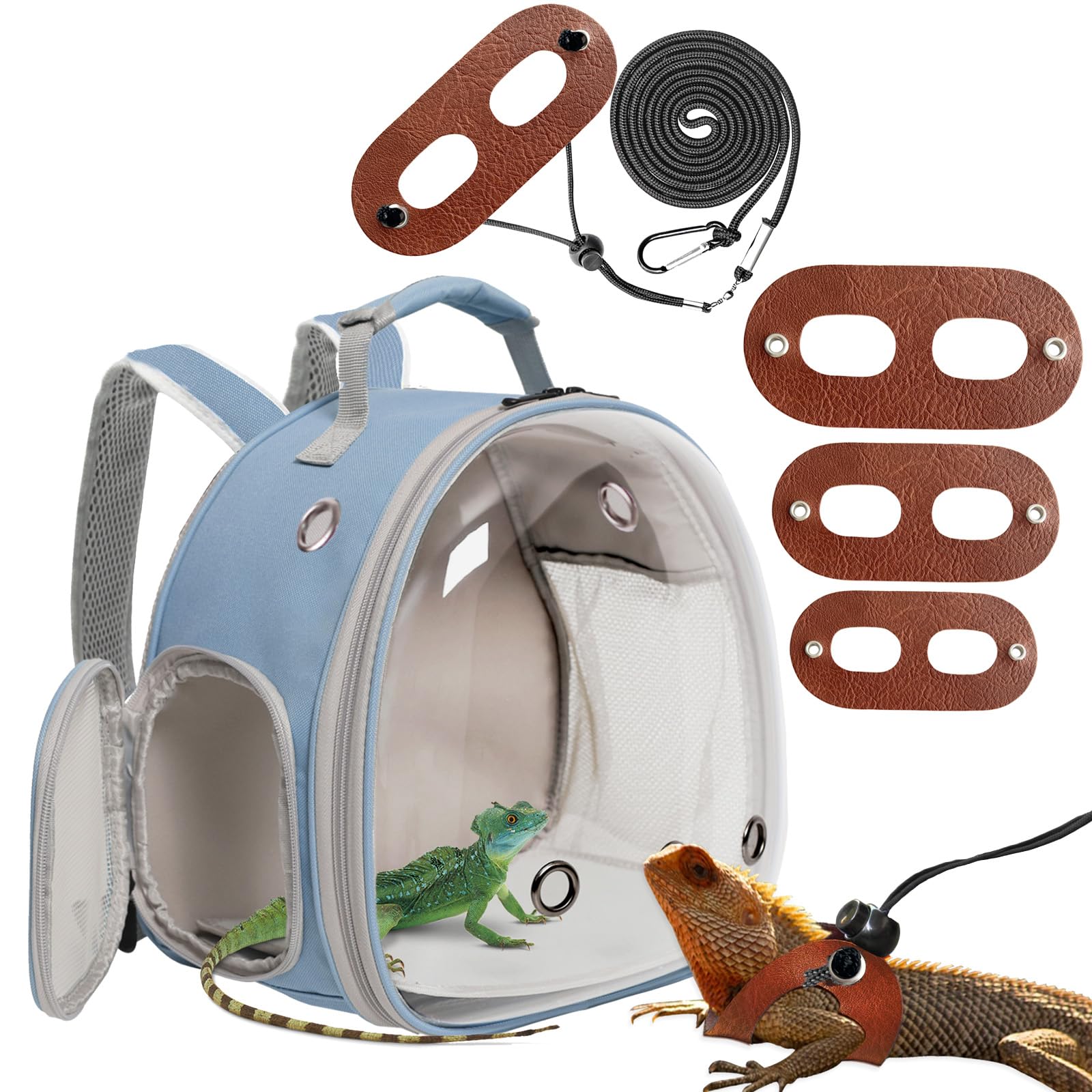 Small Animal Portable Backpack Carrier with Leather Harness and Leash Set,Space Capsule Clear Bubble Window Travel Backpack for Bearded Dragon,Guinea Pig,Rabbit,Airline Approved — image 1