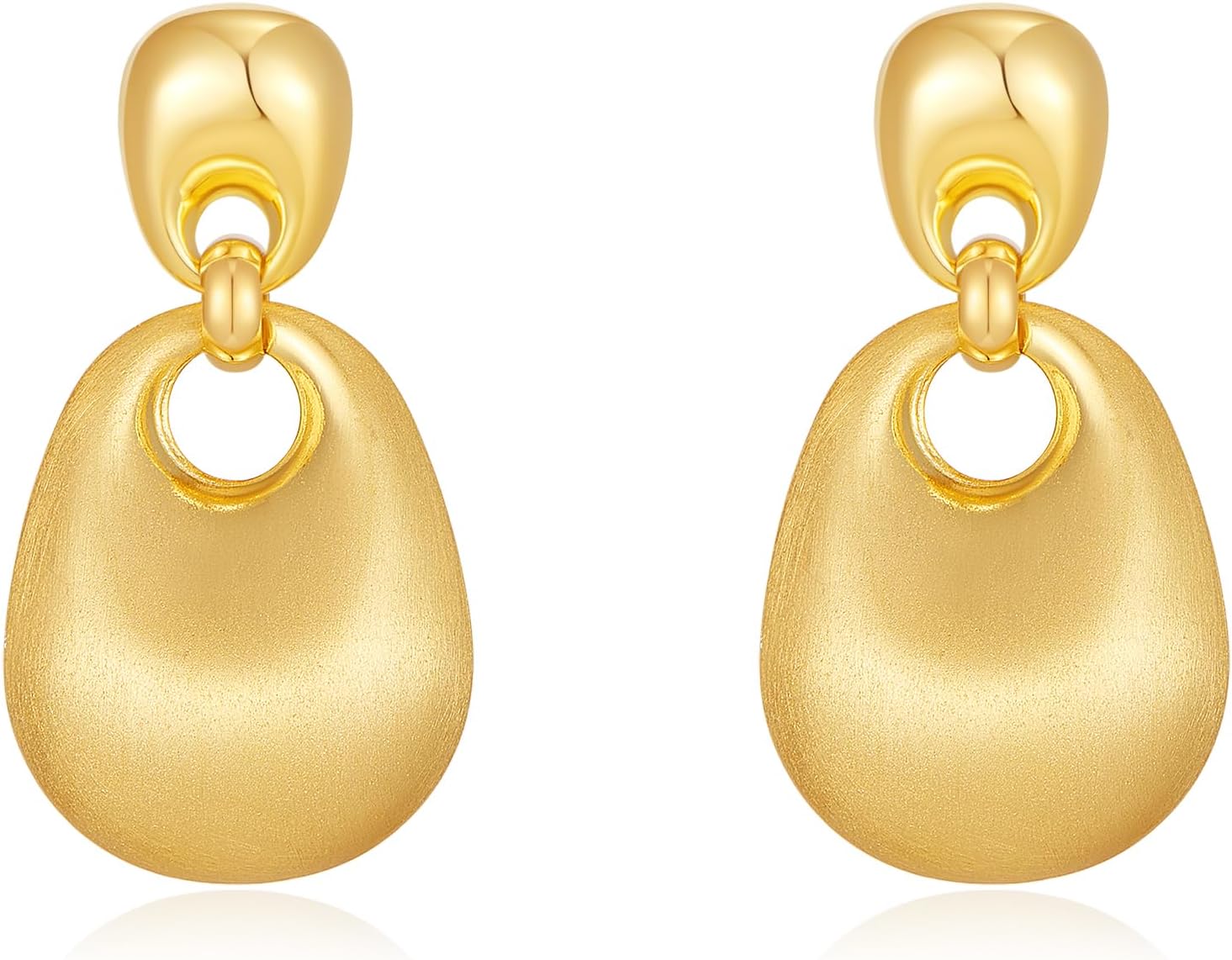 Gold Dangle Earrings for Women - Brushed & Polished Teardrop Earrings 14K Gold Plated Chunky Statement Drop Earrings Chic Jewelry for Her