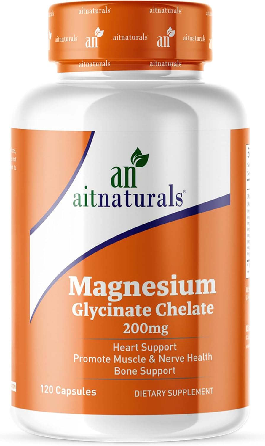 Aitnaturals Magnesium Glycinate Chelate 200mg Supplement 120 Capsules, Promotes Muscle, Supports