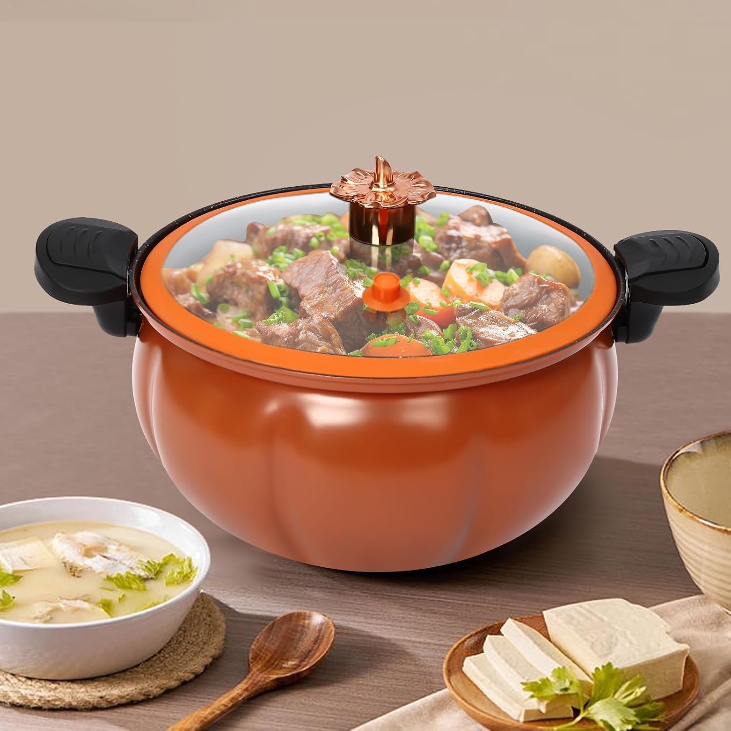 8 Liter/2.11 Gallon Micro Pressure Cooker, Pumpkin Shaped Non-Slip Pressure Cooker, Multi-Functional Miniature Pressure Cookers, For Home Kitchen (Orange)