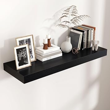 Venusmiles Floating Shelves for Wall, 36 Inch Wide x 12 Inch Deep Floating Shelves, Long Wood Floating Wall Shelf Shelves for Living Room Bathroom Bedroom Kitchen Home - Black, 36" W x 12" D x 2" H