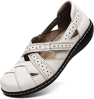 Women's Classic Genuine Leather Casual Loafer Cute Slip-On Fashion Closed Toe Flat Sandal Comfy Work Sandal Everyday Walking Shoe