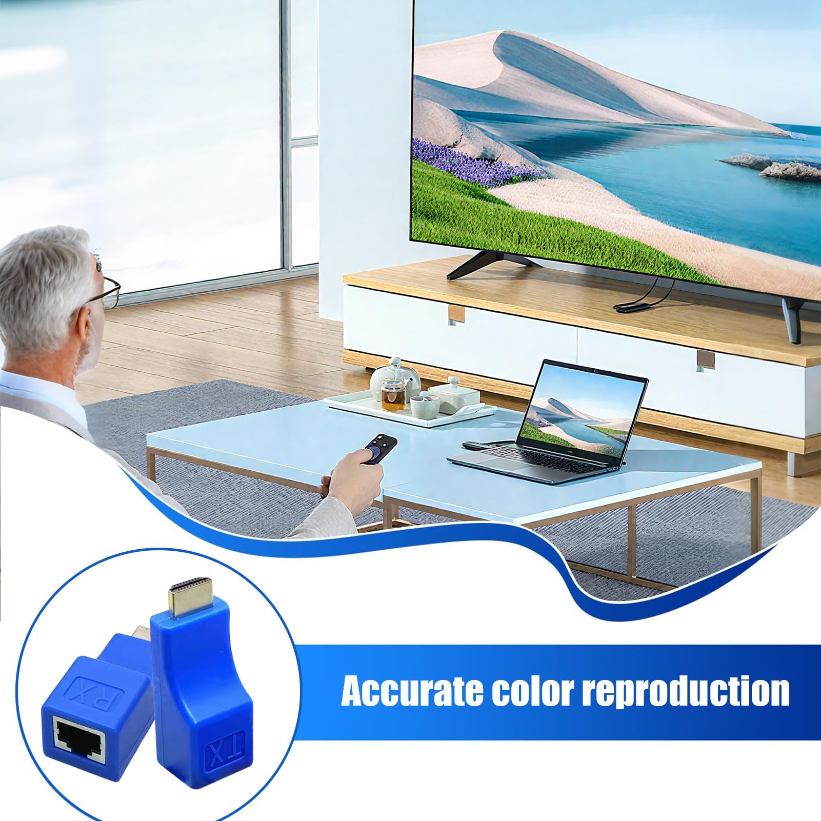 Dispositivo di trasmissione video portatile Plug & Play Ricevitore trasmettitore senza fili | Sistema di trasmissione stabile con supporto di visualizzazione per elettronica, laptop, computer, proiettori