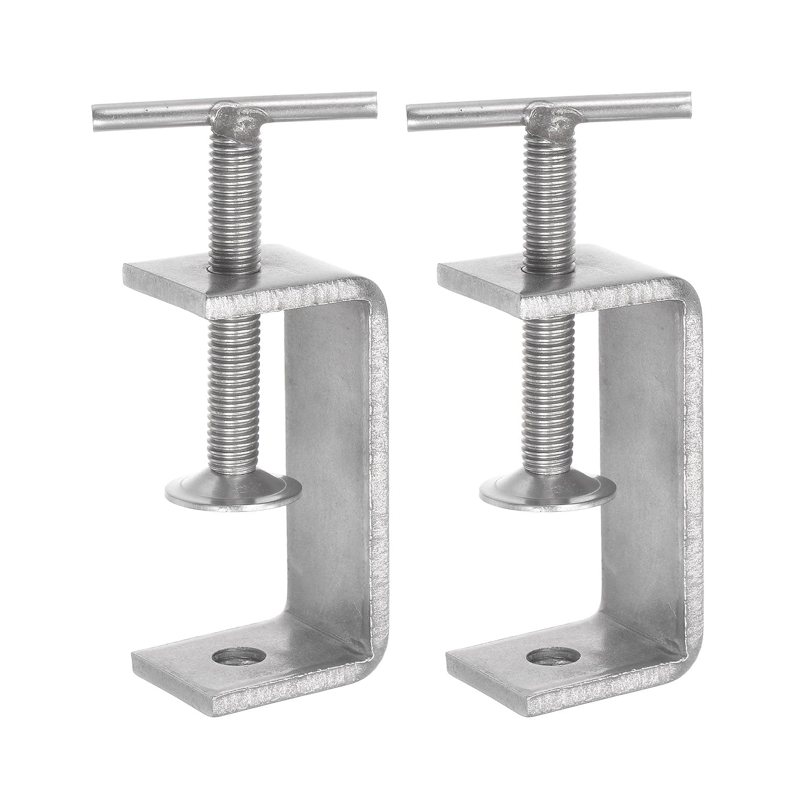 sourcing map Stainless Steel C-Clamp 2.36 Inch / 65mm Wide Jaw Opening 23-60mm Range Stainless Steel C-Clamp with T-Bar Handle for Woodworking Welding Building Household Mount 2Pcs