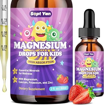 Magnesium Glycinate Liquid for Kids Liquid Magnesium Glycinate with Zinc, Chamomile, Vitamin B12, B6, D3 Calm Drops for Sleep, Relaxation, Calm & Focus Strawberry Flavor, 2 Fl Oz