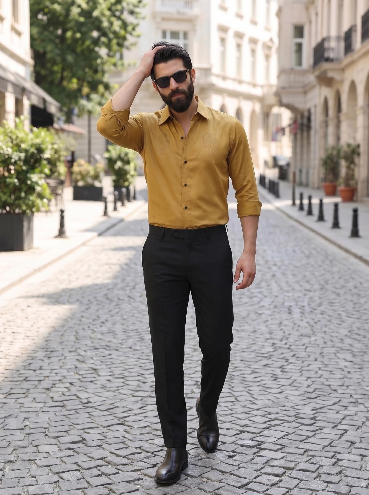 IndoPrimo Elegante camisa de satén para hombre, corte normal, estilo casual, estilo de diseñador, trabajo de piedra, fiesta, manga formal
