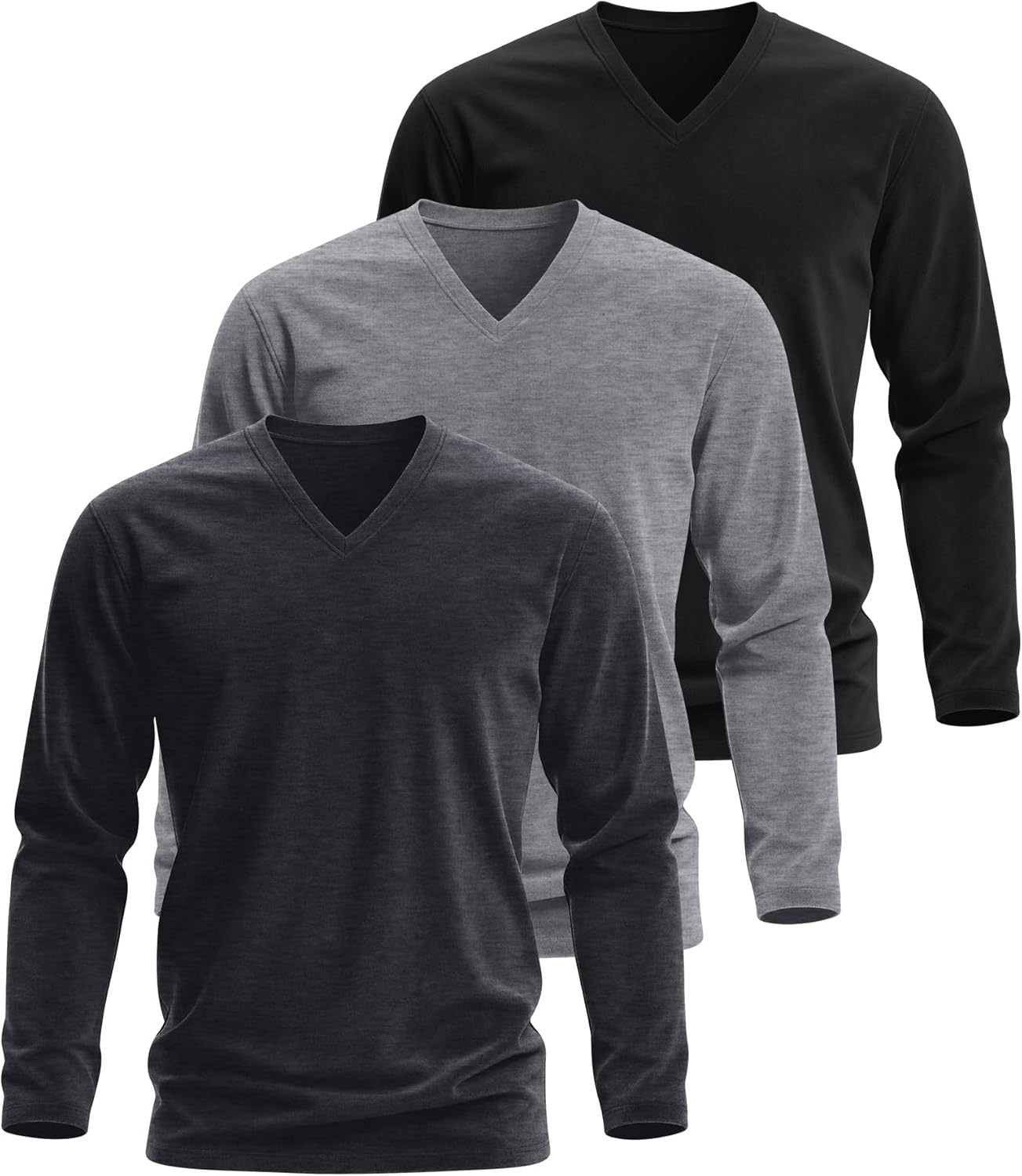 3 Pack Men's Thermal Long Sleeve Shirts V Neck Fleece Lined Loose Fit Warm Base Layer Winter Casual Tops - Image 3