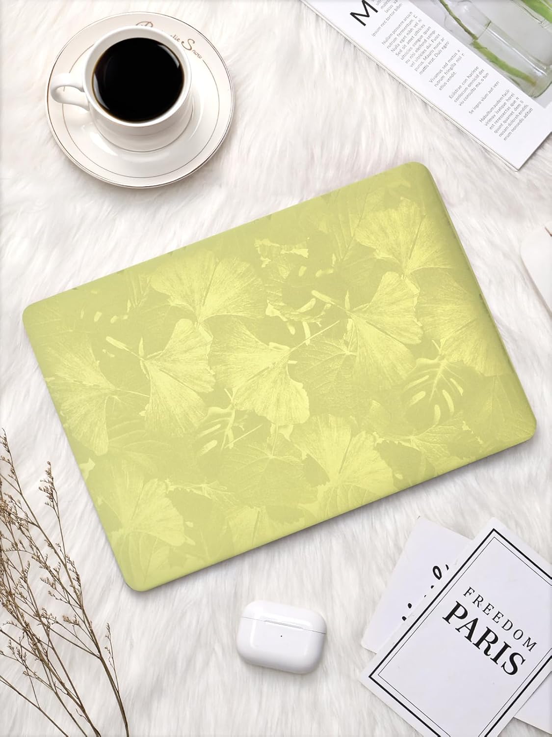 Seorsok Compatible with MacBook Air 13 Inch Case 2022 2021 2020 2019 2018 Release A1932 A2179 M1 A2337 Touch ID,Elegant Ginkgo Leaves&Palm Leave Leather Plastic Hard Shell with Keyboard Cover,Green