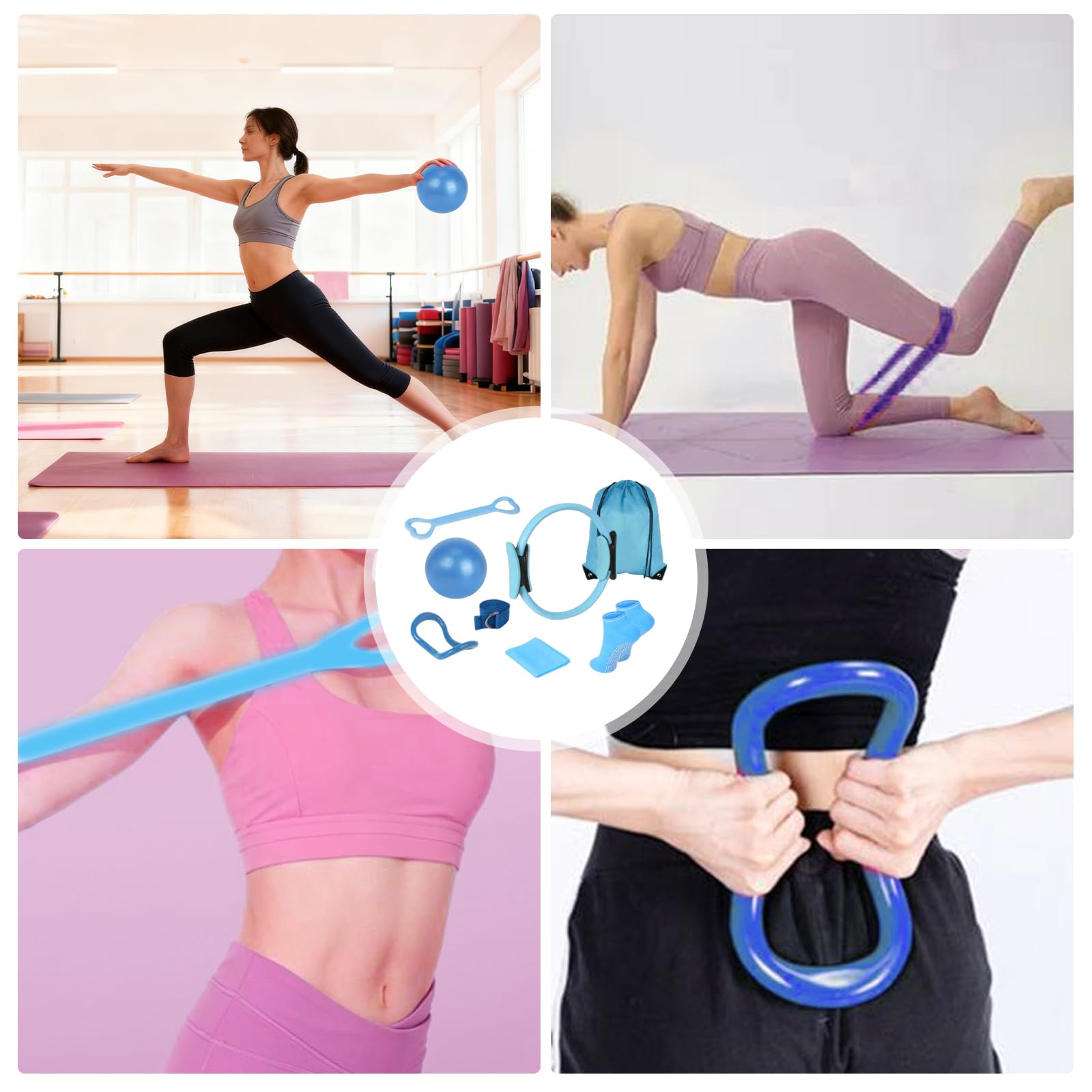 Pilates Set 13 Teiliges,Pilates Ring Set,Pilates Essential Kit mit Yoga Ball,Pilatesring,Resistance Band,Yogagurt,Pilates-Griffsocken, Pilates Set für Zuhause,Pilates Ring Kreis Set für Fitness Home