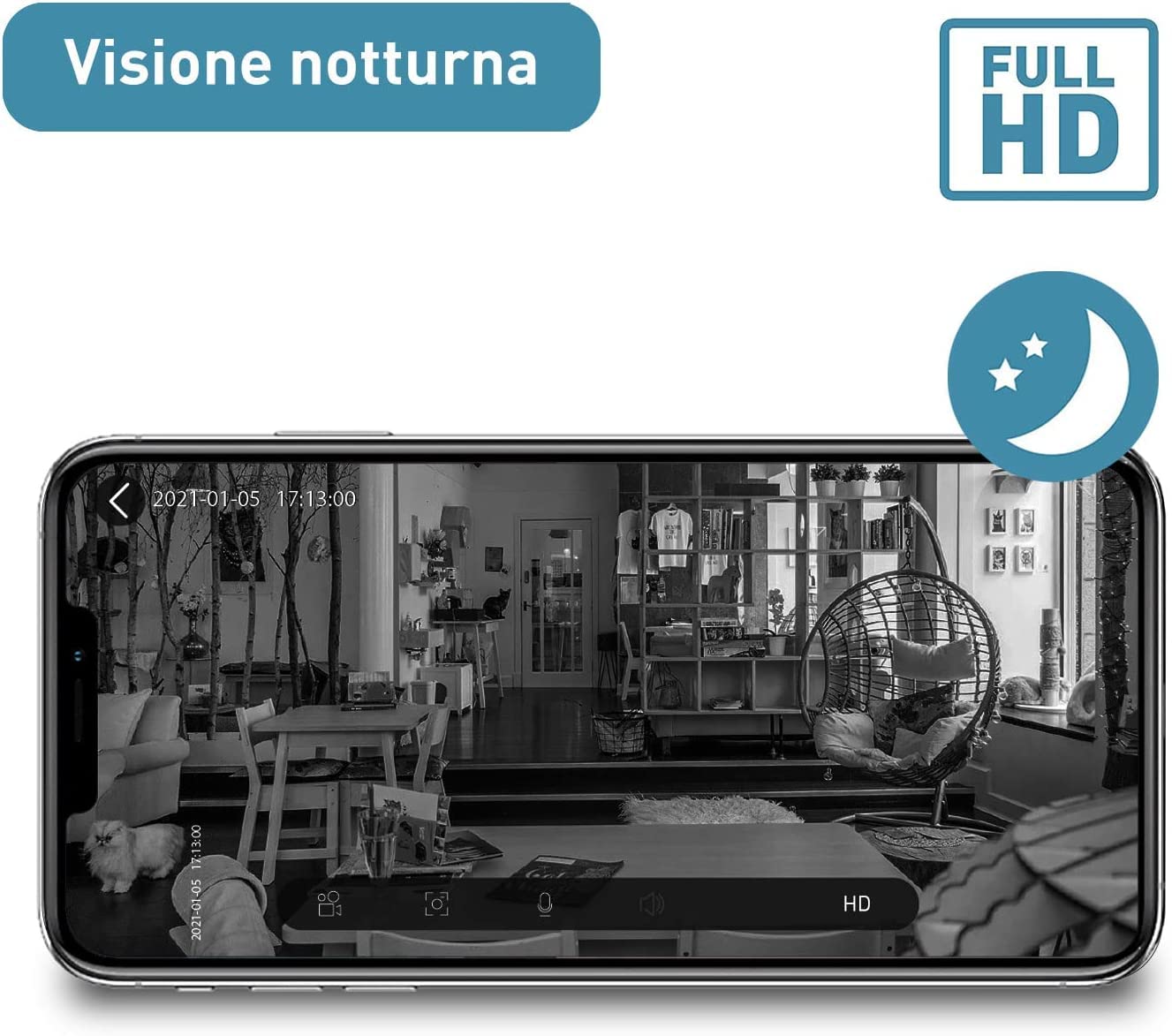 PetTec® Cam Lite - Telecamera per animali domestici Telecamera per cani con app [SENZA ABBONAMENTO] - Telecamera per gatti e cani a casa con rilevamento del movimento e funzione di visione notturna