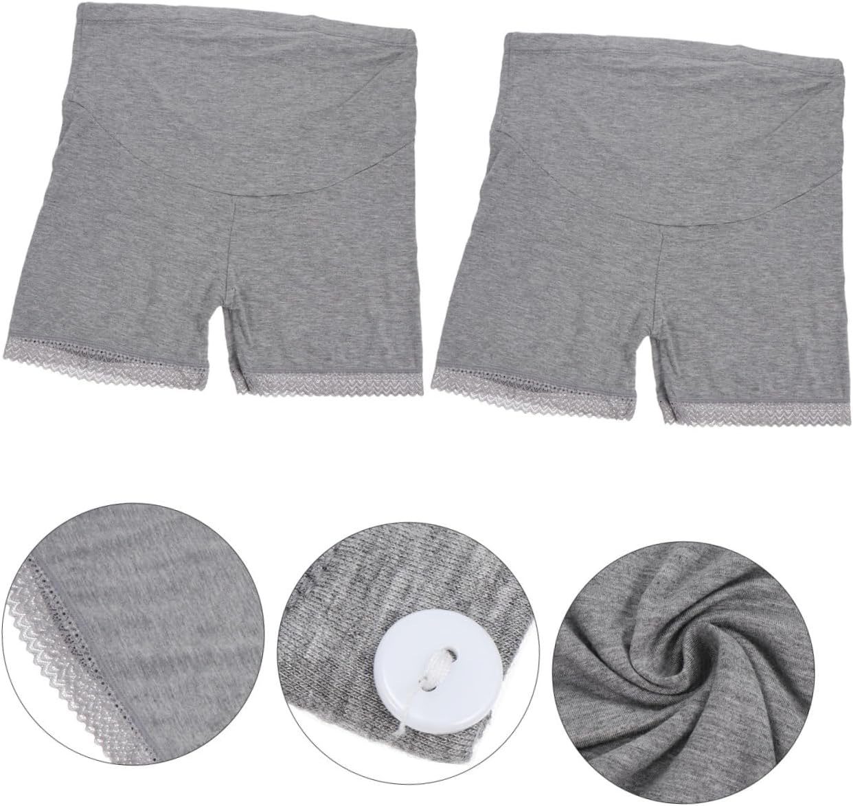 Mikikit 2Pcs High Waist Maternity Panties with Lace Trim Cotton Pregnant Underwear Safety Pants Women Briefs for Pregnancy Support Gray L