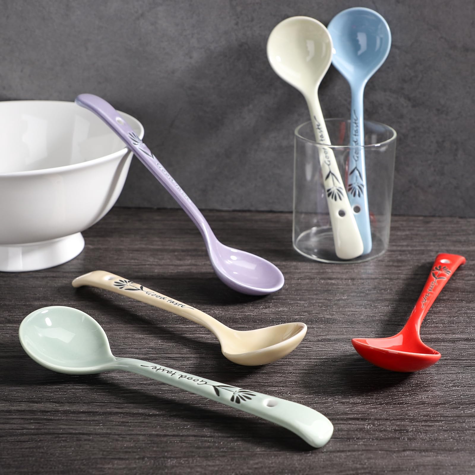 7 Cucchiai Colorati In Ceramica – Manico Lungo 13 Cm, Per Caffè, Zuppa, Spezie – Colori Assortiti Casuali - 2
