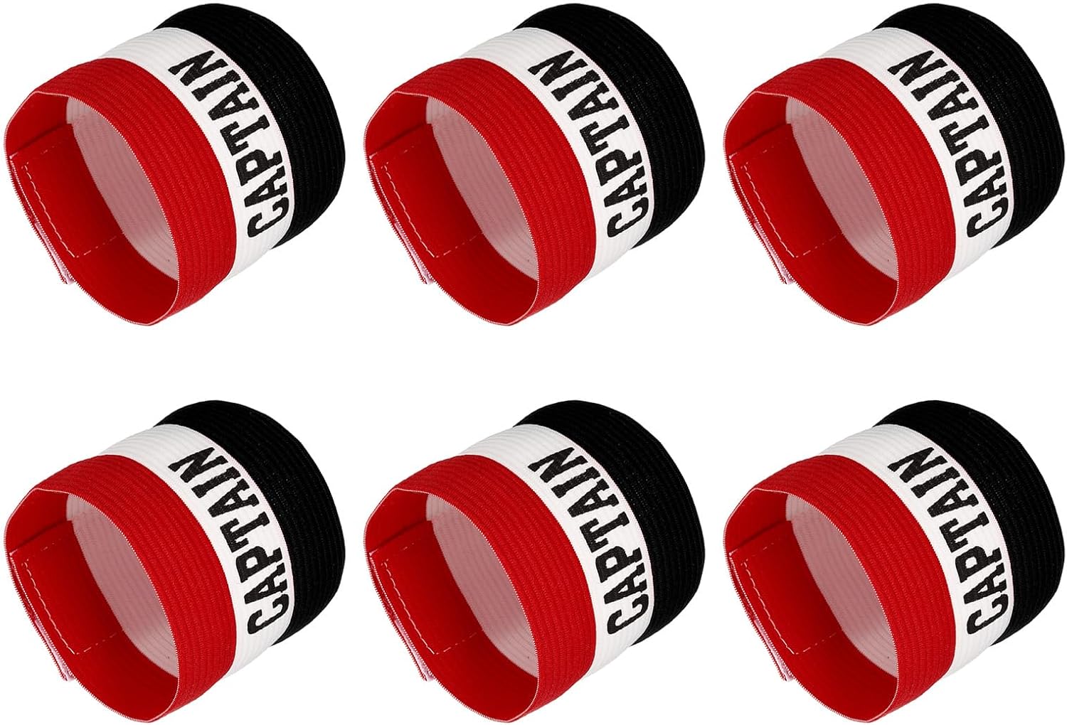 YOKIVE 6 Pcs Captain Armband, Nylon Protective Arm Badge, Adjustable Flexibility, Great for Team Training, Competitions (Black White Red, 11.8 x 3.5 Inch)