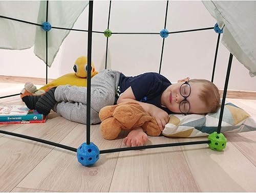 Miniatura 8 de Matchaccino Kit de construcción de fortalezas  85 piezas con bolsa de almacenamiento  Kit de construcción STEM azul y verde regalo para niños