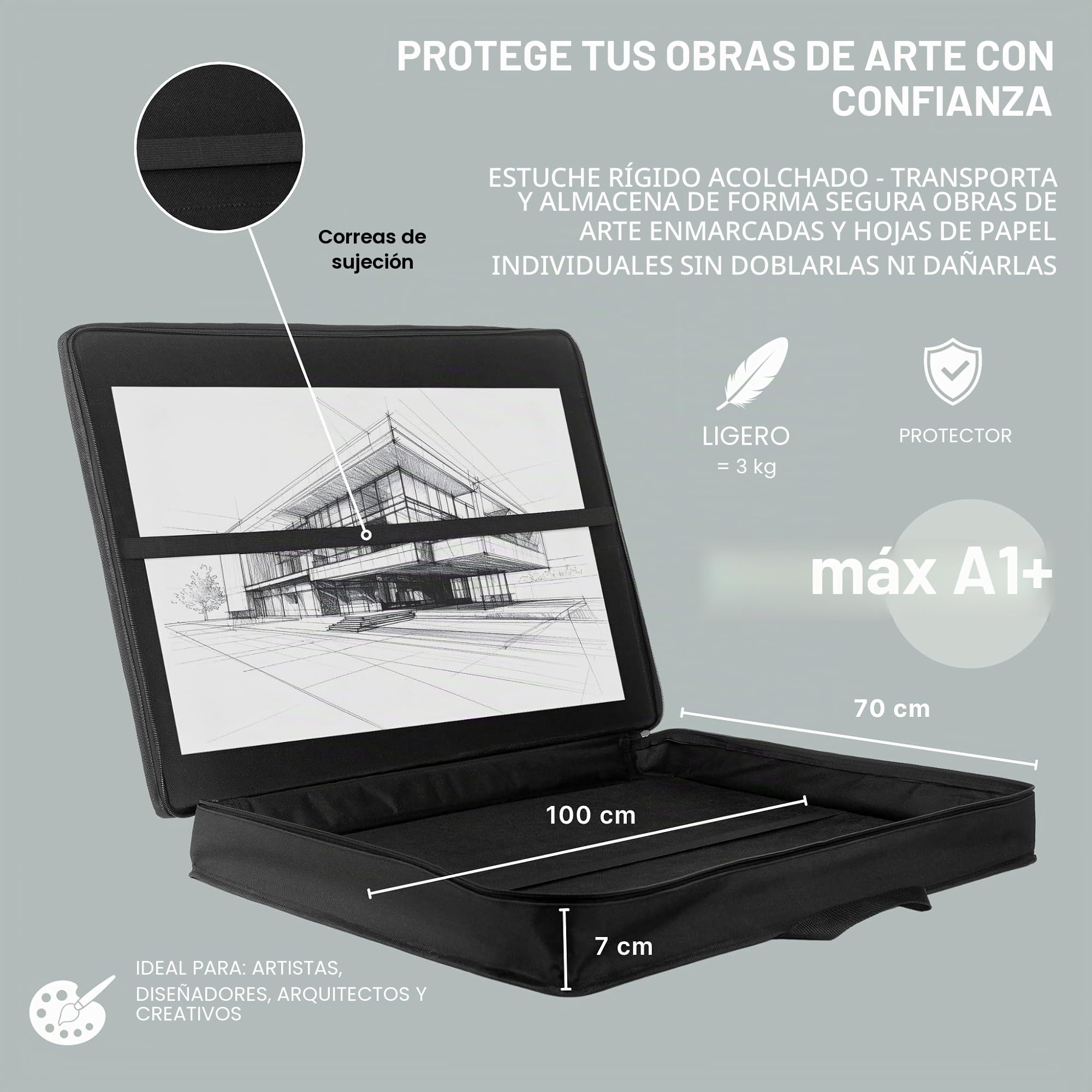 Le'arte Artcase A1+ XXL - Carpeta de dibujo (103 x 73 x 8 cm, resistente al agua), color negro